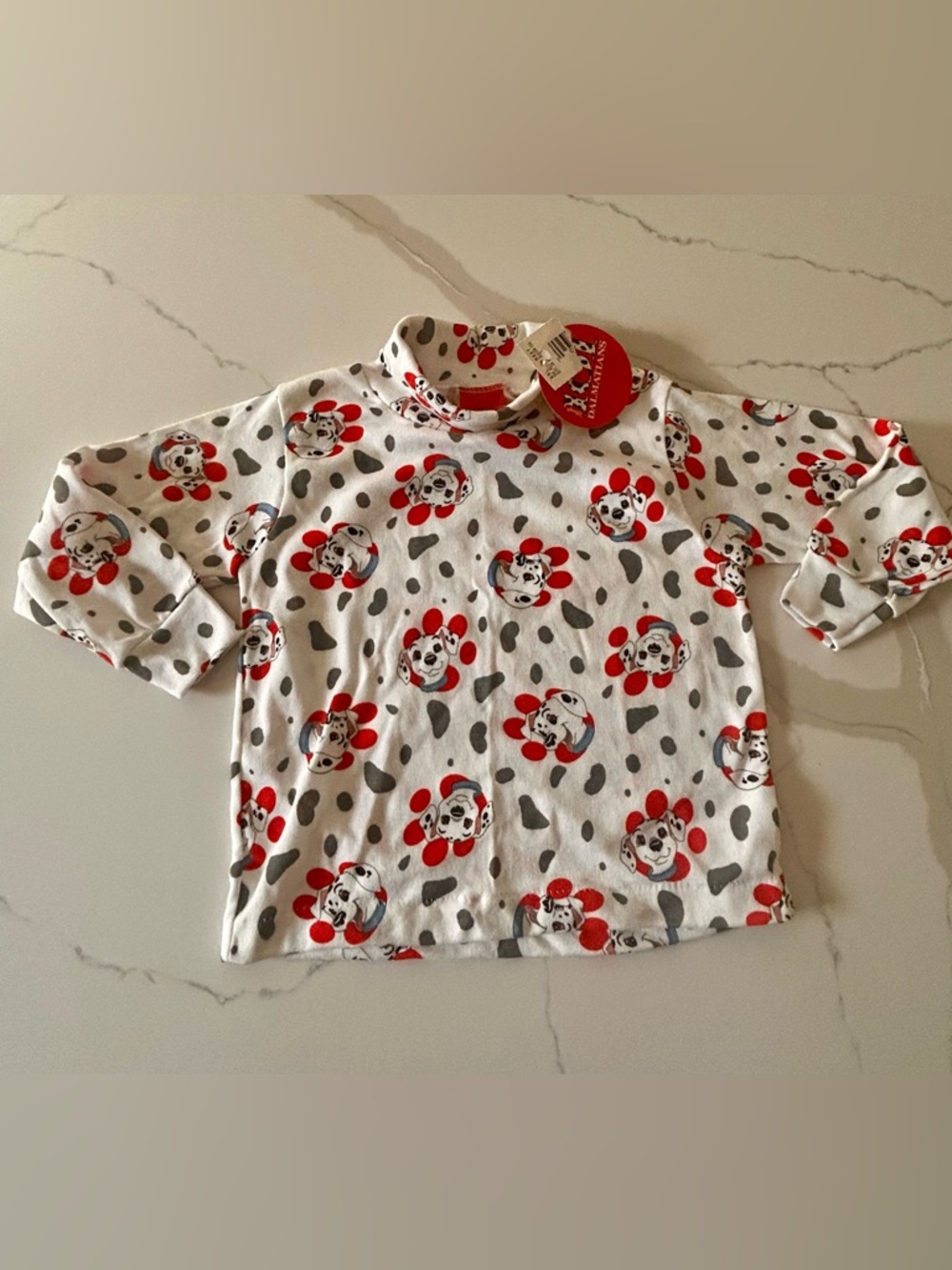Vintage Y2K deadstock Kids Long-Sleeve White 101 dalmation turtleneck size 3t